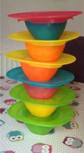 The leaning tower of salad... Getting ready for the salad buffet can be entertaining!