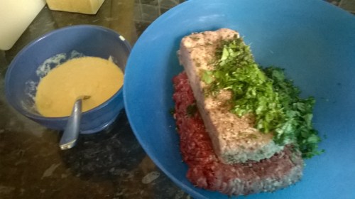 Meat, herbs, and egg mixture...