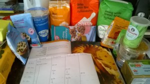 Ingredients at the ready, except for the chocolate powder, which I forgot to put out but still managed to use in liberal amounts.